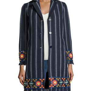 Tory Burch Luna Woven Embellished Fringed Coat/Topper, Sz 6, $700